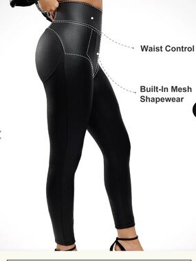 Shapewear Faux Leather Tummy Control High Rise Leggings  built in Shapewear